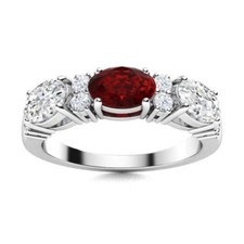 6x4mm Oval Garnet 925 Sterling Silver Three-Stone Ring Wedding Engagement Gift