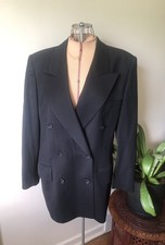 Classic 80 s Escada Black Wool Double Breasted Blazer