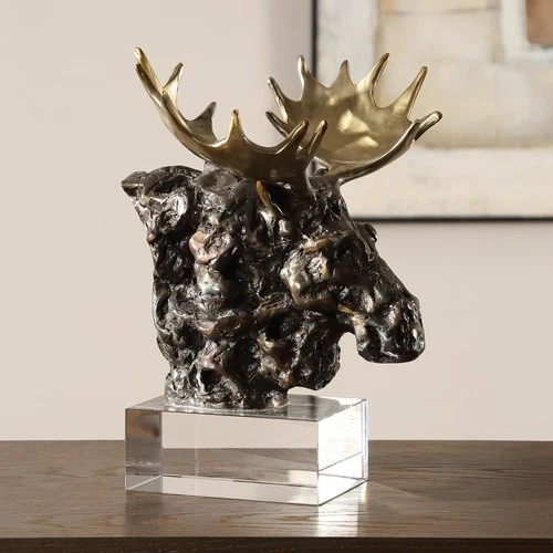 Uttermost 18187 Moose Bust 9" Tall Cast Iron and Crystal Animals - Crystal / - Picture 2 of 5