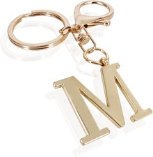 Initial Letter Silver Tone Black Bag Charm Keychain for Purse Handbag