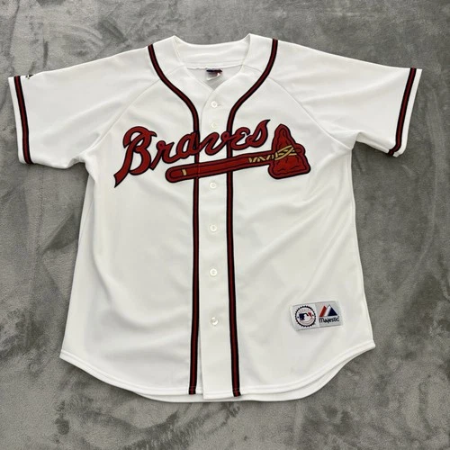 Vtg Majestic Atlanta Braves Jersey Men's L MLB Baseball White Home Blank