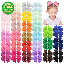 60PCS 3 Inch Grosgrain Ribbon Pinwheel Hair Bows Baby Girls Toddler Clips Pairs