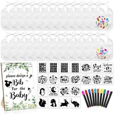 White Bib for Baby Decorating 55 Pack Plain Cotton Shower Game Craft Kit Marker