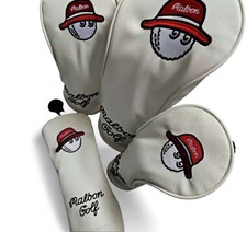 Malbon Golf Wood Covers Set of 4 White Leather Red Hat Embroidery Driver FW UT