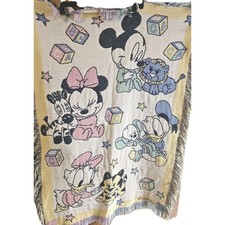 Disney Baby Blanket 36x48 Mickey Minnie Donald Daisy Pastel Woven Throw
