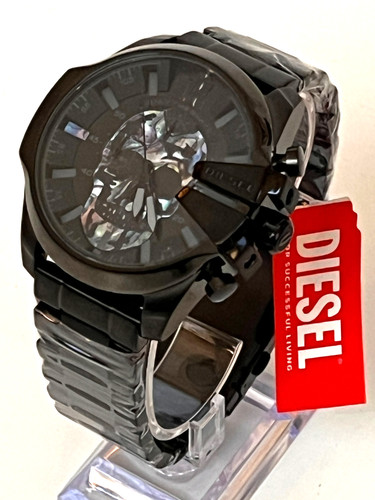 DIESEL DZ4582 Mens Mega Chief Chronograph Black  Skull S/Steel Watch BNWTIB $290