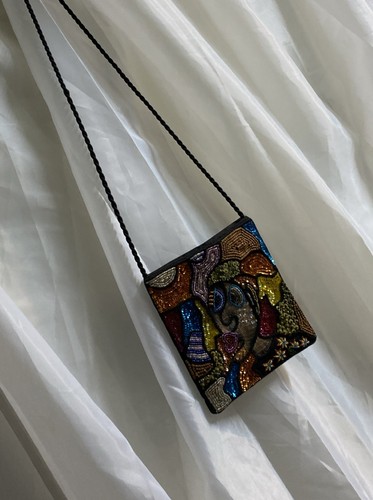 Vtg Crossbody bag by Joseph hand Made & beaded Art Deco Abstract purse Pouch A+ - Picture 6 of 6