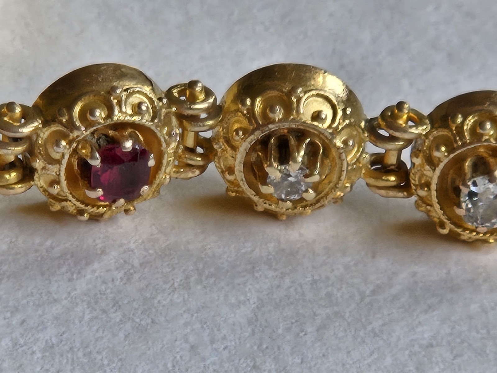 Vintage 14K Solid Gold Diamond Ruby Sapphire Butt… - image 6