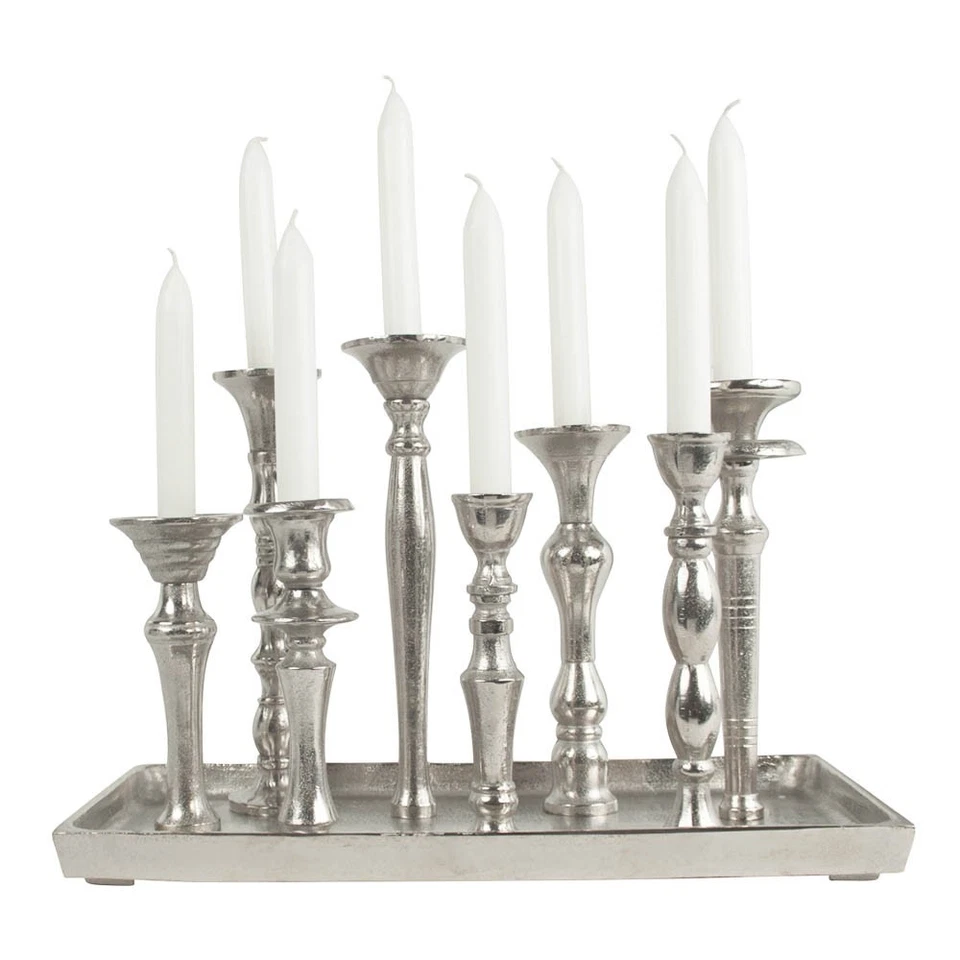 Kerzenleuchter Silber mehrarmig mit Tablett Kerzenständer Kerzenhalter Hochzeit - Bild 2 von 4