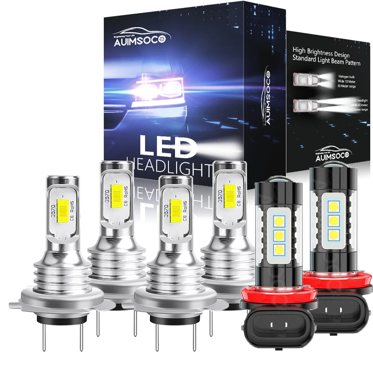 For Hyundai Sonata 2011-2014 6X Combo LED Headlight Hi/Low Beam Fog Lights Bulb