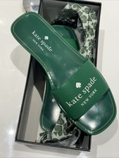 kate Spade Sliders In Green Leather Size UK 4.5 Boxed Worn Once