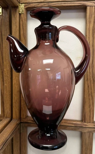 Vintage Blenko #573 Amethyst Glass Cocktail Pitcher 11.25" x 7" x4.25" Excellent