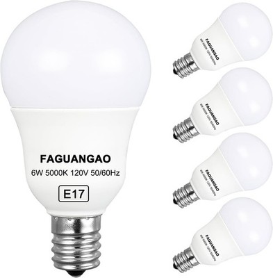 FAGUANGAO E17 Intermediate Base LED G14 Bulbs, 6W 4 Count (Pack of 1), 5000k 