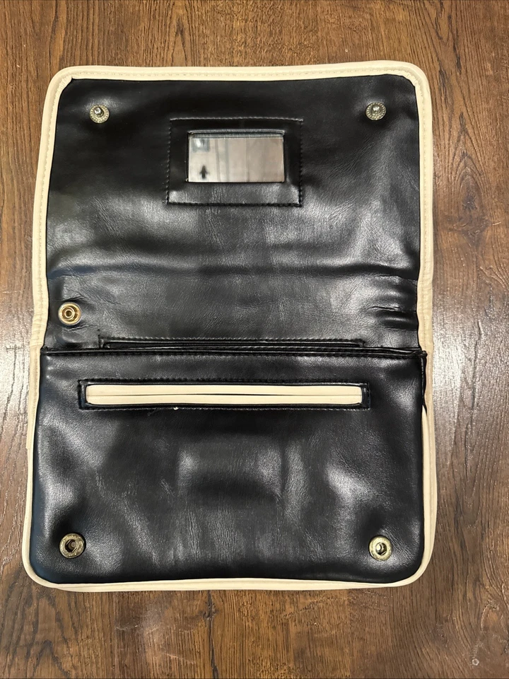 美丽复古 Mr. Ralph 黑色和奶油色女式手拿包钱包带镜面 — 第 3/4 张图片