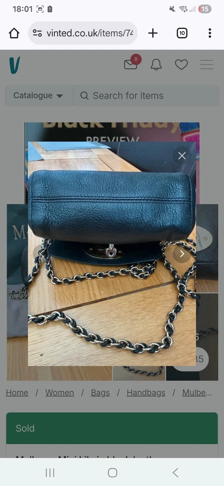 Brand New Genuine Mulberry Mini Lily in Black with Dust Bag - Image 3 of 3