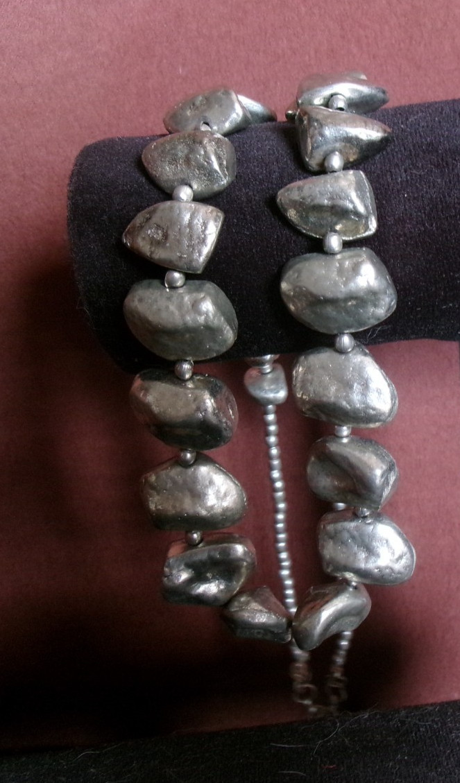 Chunky Silver 1" Nugget Beads Statement Necklace … - image 2