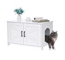 Homhedy Cat Litter Box Enclosure, Wooden Cat Washroom Furniture with Barn Doo...