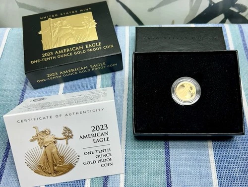 2023 W $5 1/10 Oz GOLD AMERICAN EAGLE PROOF COIN +BOX & COA