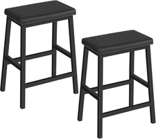 Bar Stools, 24" Set of 2 Bar Chairs, PU Leather Upholstered Breakfast Stools, Ea