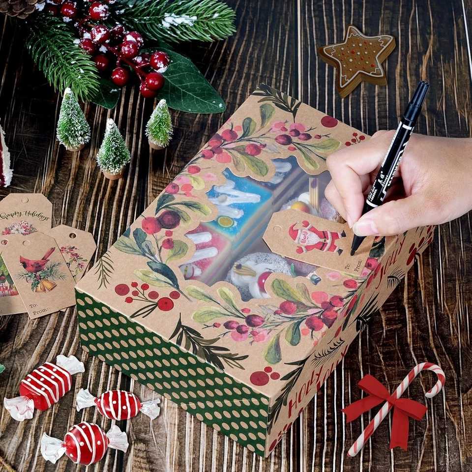 Caixas de presente de biscoito de Natal pacote com 24 recipientes festivos para pastelaria de padaria janela - Imagem 2 de 4