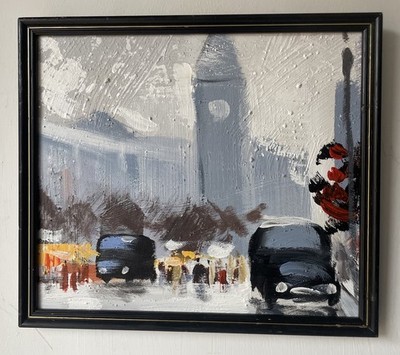 Original französischer impressionistischer Stil Stadtbild Öl auf Karton Gemälde
