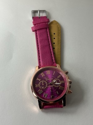 Pink Leather Watch Womens Quartz Analog Roman Numeral Dress Casual 40mm 8in
