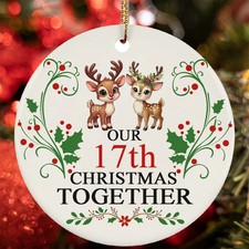 17th Christmas Together Ornament Funny Reindeer Couple 17 Year Anniversary Gift