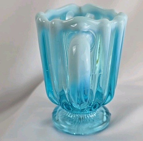 Antique Davidson Victorian Blue Pearline Glass Brideshead Creamer Sm Pitcher - Picture 9 of 13