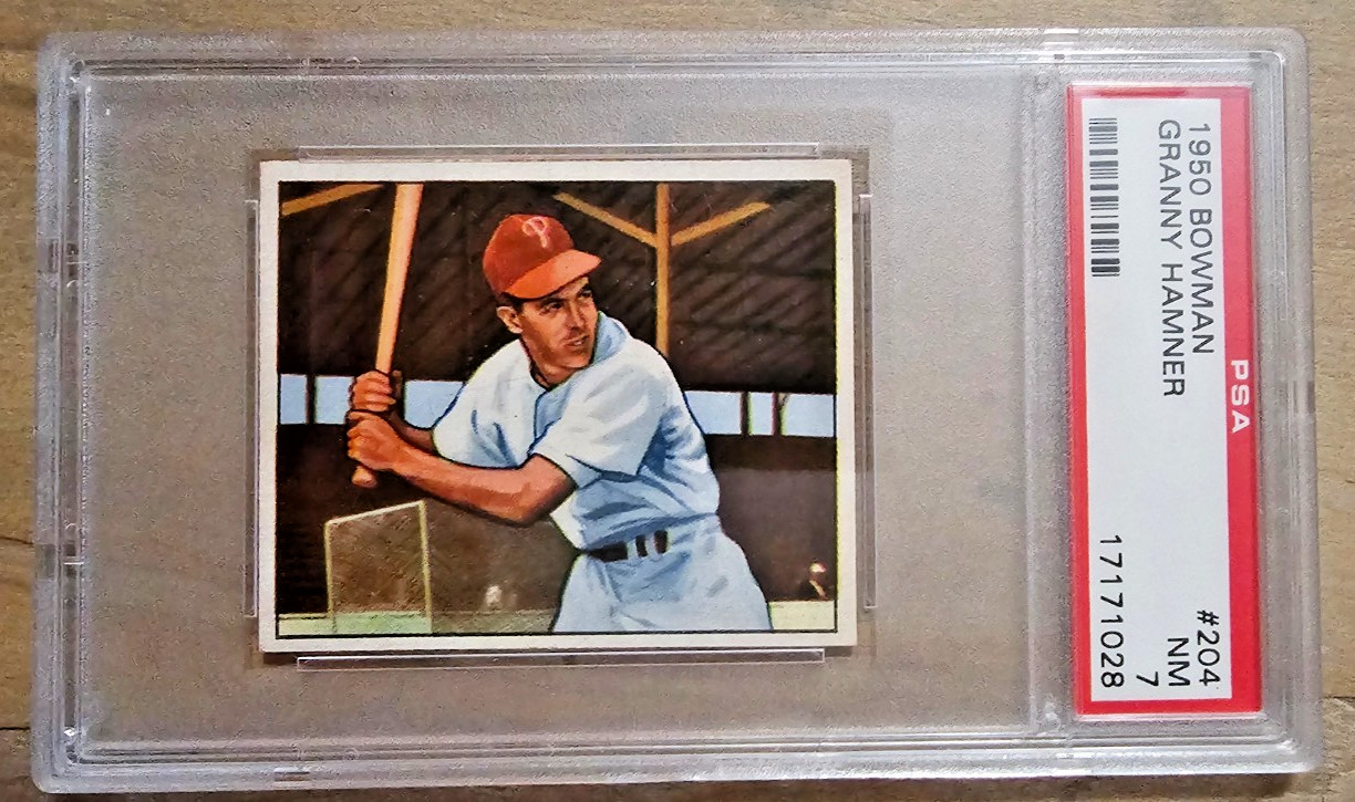 1950 BOWMAN MLB BASEBALL CARD #204 GRANNY HAMNER ROOKIE PSA 7 NM