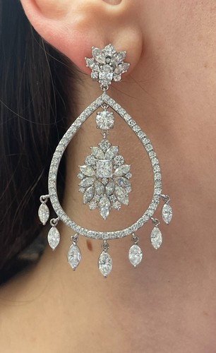 16.67ctw Natural Marquise Radiant Round Diamond Chandelier Earrings 18K Gold GIA - Picture 8 of 8