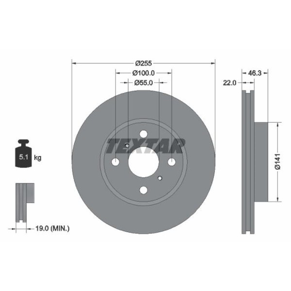 Textar 2X Bremsscheibe Vorne Ø255 Mm InnenbelüFtet FüR Toyota Yaris _P9_ 1.0-image