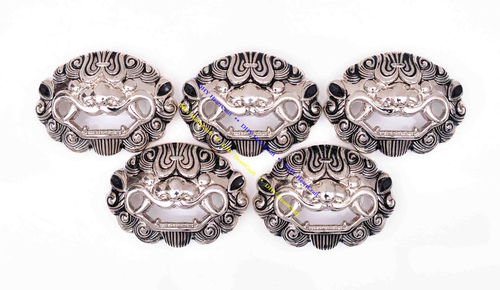 6X Silver Black Amulet Chinese Guardian Foo Dog Lion Leathercraft Wallet Conchos - Picture 6 of 12