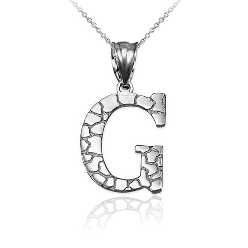 Sterling Silver Nugget Initial Pendant Necklace - Picture 9 of 78