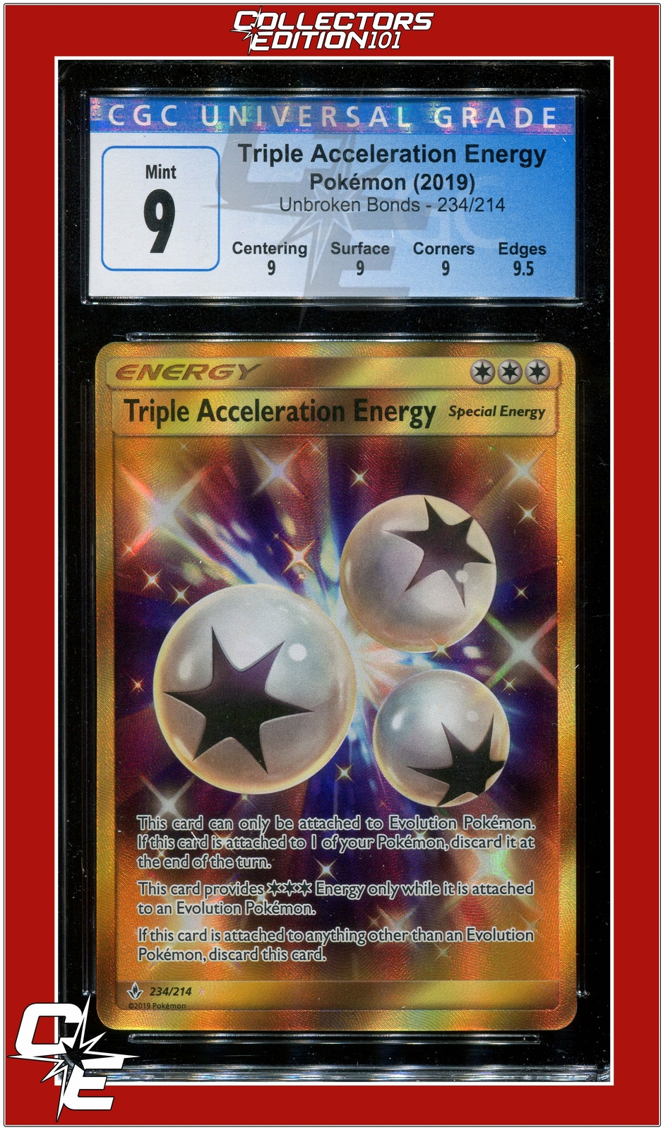 Unbroken Bonds 234 Full Art Triple Acceleration Energy CGC 9 - Subgrades