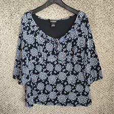 Lane Bryant Top Womens Plus 18/20 Blue Mesh Printed Scoop Neck Blouse Casual