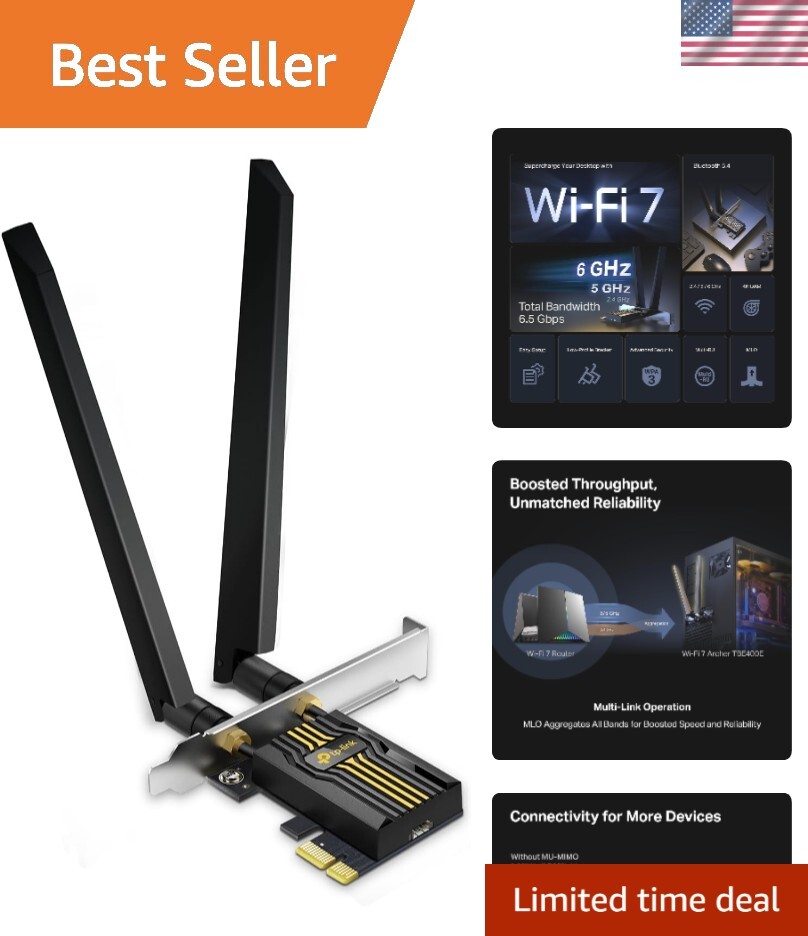 WiFi 7 BE6500 Tri-Band PCIe Desktop Card Archer for High-Speed Wireless Networking