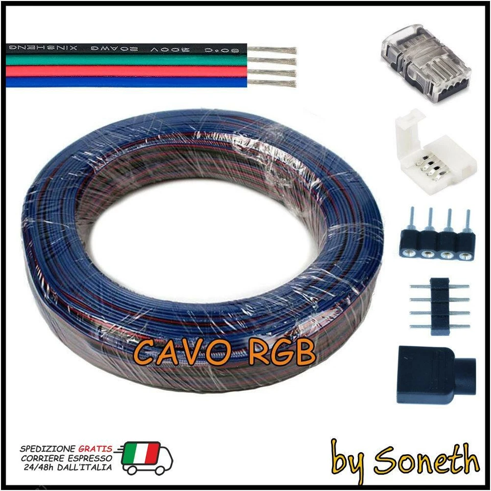 SONETH CAVO PROLUNGA RGB A 4 PIN PER STRISCE STRISCIA LED 3528 5050 E ACCESSORI