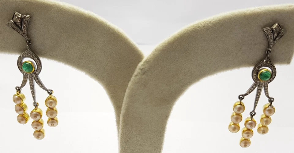 Smaragd Perle Edelstein 925 Sterlingsilber Pave Diamant May Geburtsstein Ohrring - Bild 3 von 4