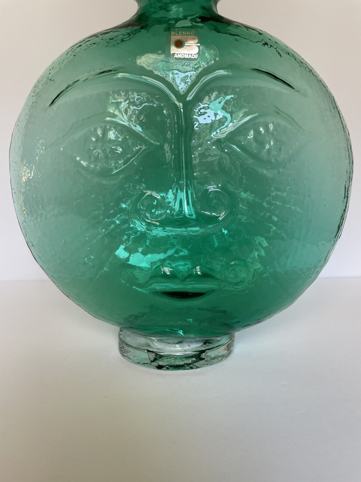 Blenko Sun Face Vase 9525 Sea Green eBay