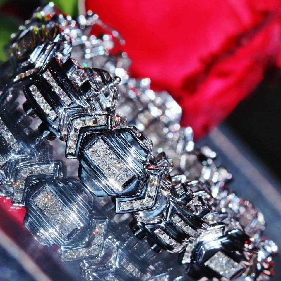 Pulsera oro blanco 14k 9.25" 5.50ct natural invisible conjunto diamante 41.4gr C-66 Foto 3 de 4