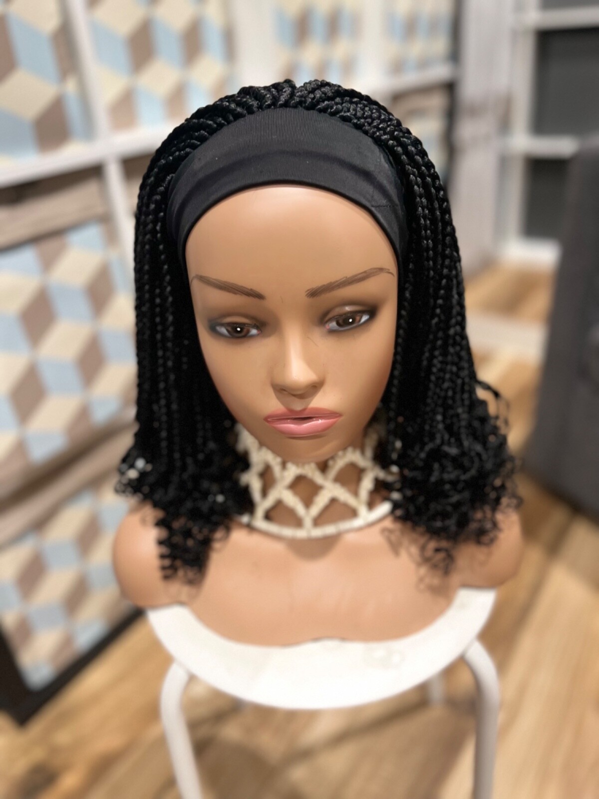 Headband braided curly tips wig.Color Is Black. Length Is 10inches Long
