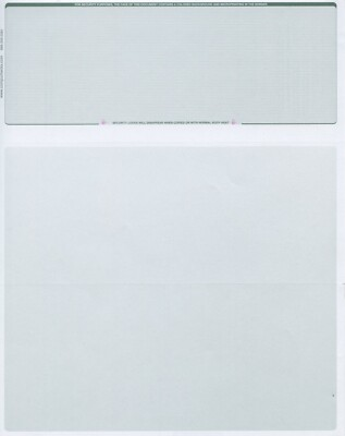 #ad 500 Blank Check Stock Paper Check on Top Green Pinstripe $41.57
