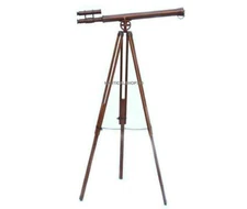 Antique Nautical Floor Standing Brass Telescope With Wooden Tripod Stand 39 Inch