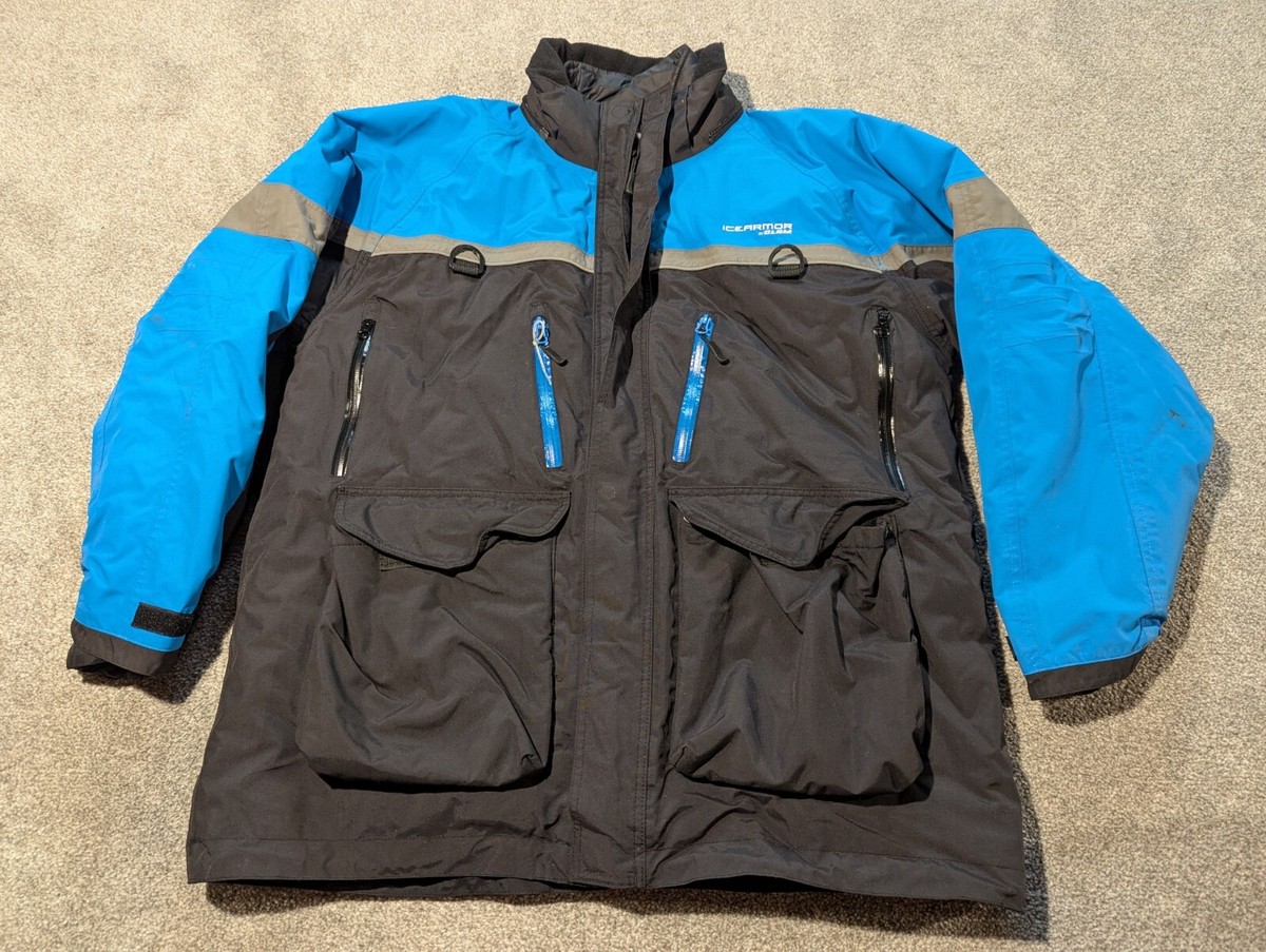 Clam Ice Armor Jacket Mens Large Blue Black Extreme Insulated Lined Coat