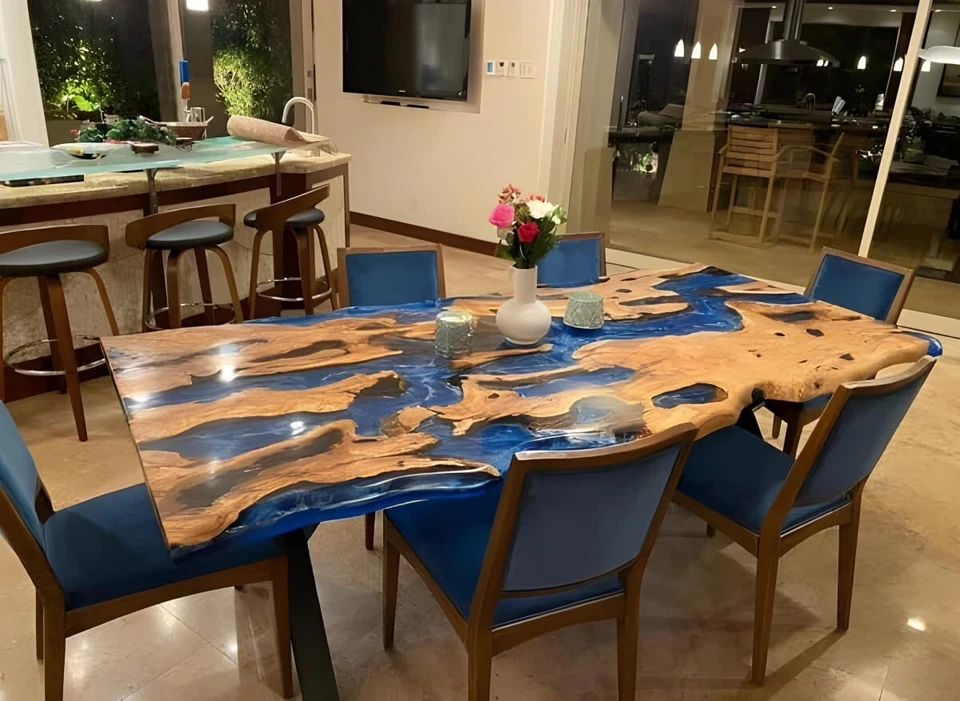Custom Handmade Live Edge Epoxy Dining Table | Epoxy Resin Kitchen Table - Image 4 of 4