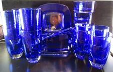 Heavy Thick Plastic Cobalt Blue Outdoor Dining Picnic Set Bowls, Plates, Cups