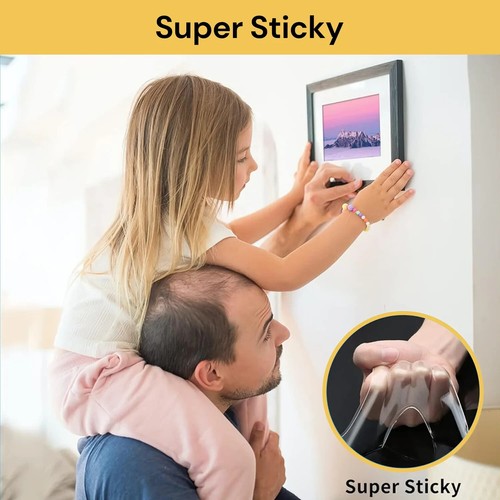 Reusable Heavy Duty Transparent Gel Tape Sticky Pads Adhesive Double Side Nano - Picture 5 of 12