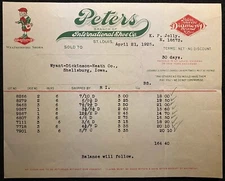 1925 **PETERS INTERNATIONAL SHOE CO** ST. LOUIS, MO. BILLHEAD+BOLD VIGNETTES!  