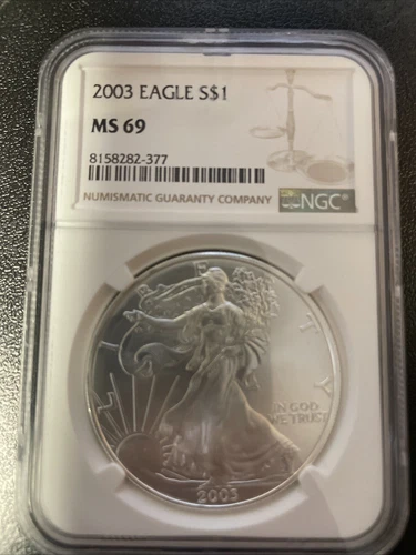2003 1 OZ .999 FINE SILVER UNITED STATES AMERICAN EAGLE MS 69 NGC GRADING