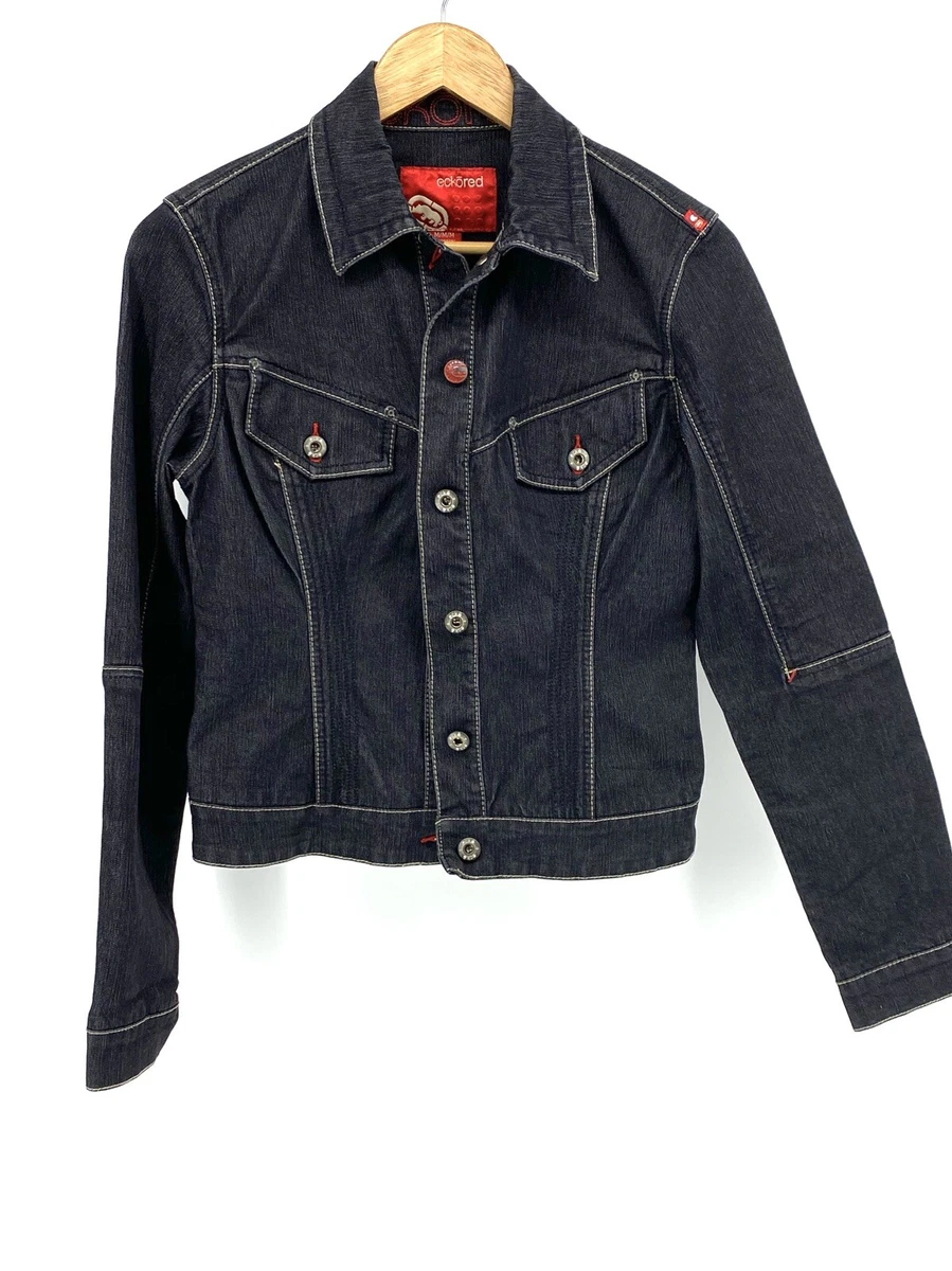 Women's Ecko Red Dark Wash Denim Jacket Motorcycle (G13-335) | eBay